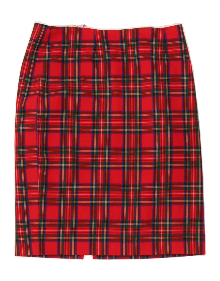 GERMANO ZAMA Womens Straight Skirt UK 12 Medium W28 Red Check Polyester Vintage Germano Zama and Second-Hand Germano Zama from Messina Hembry 