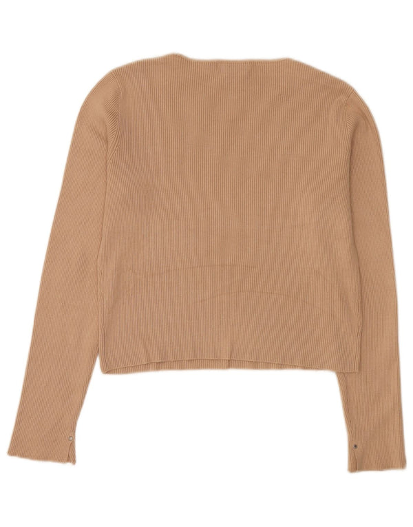 Calvin Klein Jeans ženski kratki top dugih rukava UK 14 Large Brown Rayon