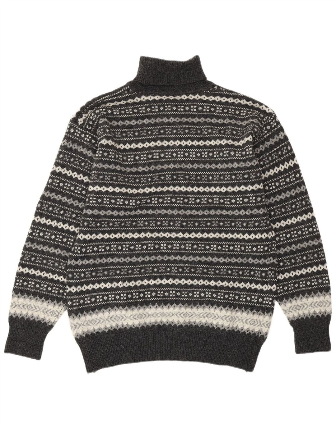 VINTAGE ženski džemper s rol izrezom UK 16 Large Grey Fair Isle vuneni