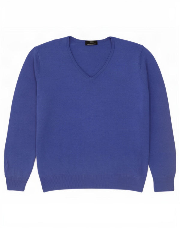 Marks & Spencer ženski džemper s V-izrezom UK 12 Srednje plava merino vuna