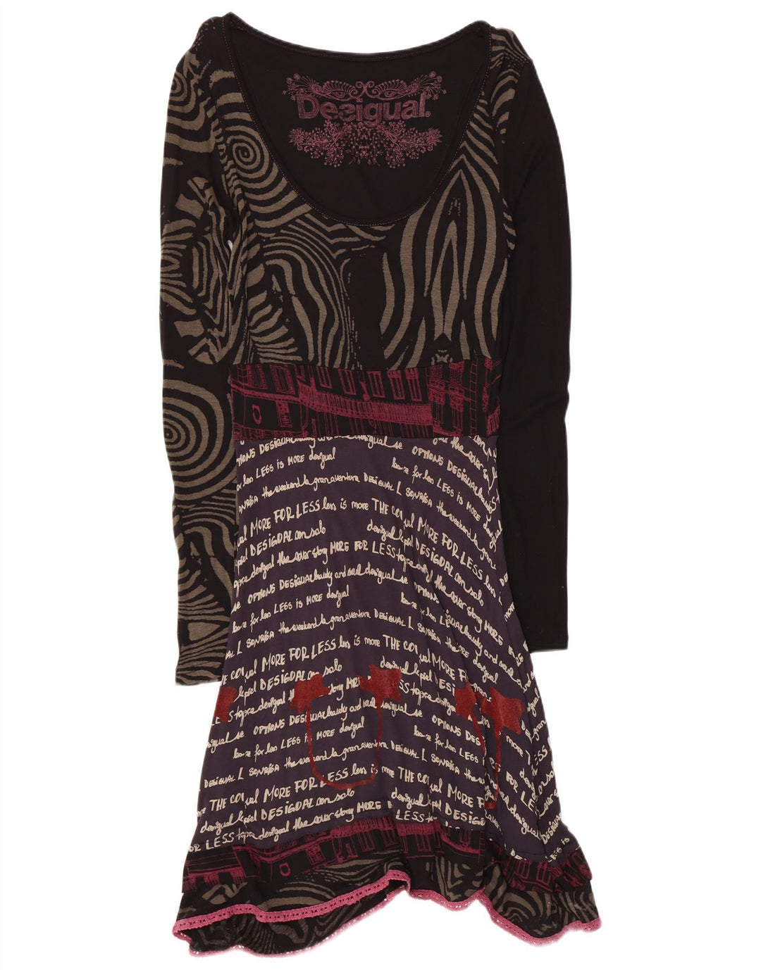 Desigual ženska grafička haljina A-kroja UK 14 velika crna patchwork haljina