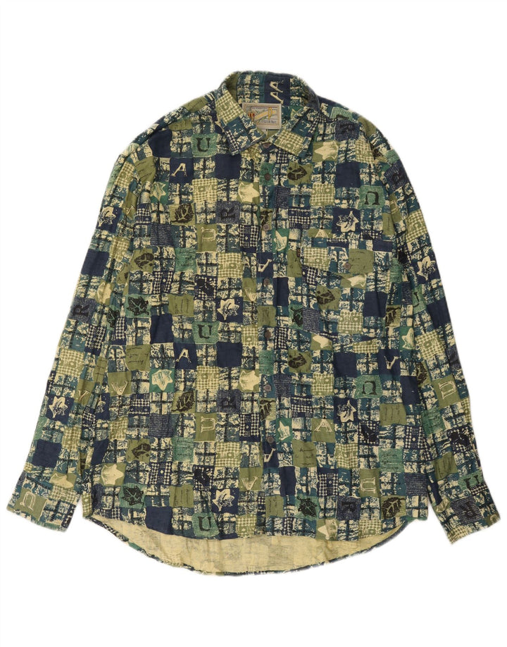 Vintage muška košulja, veliki zeleni patchwork pamuk