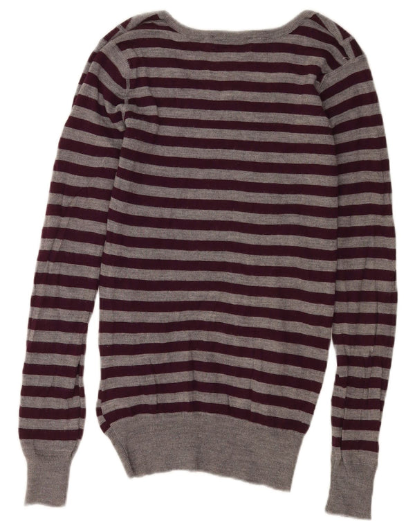 Topshop ženski džemper s morskim izrezom UK 8 Mala siva prugasta merino vuna