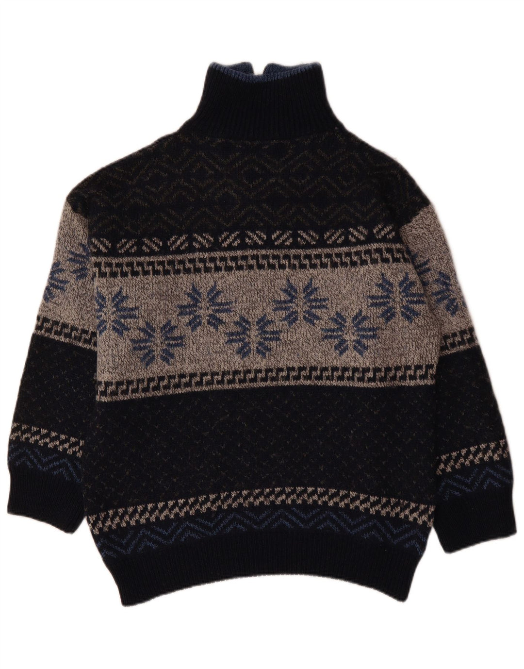 VINTAGE ženski džemper s izrezom s patentnim zatvaračem UK 18 XL tamnoplavi Fair Isle