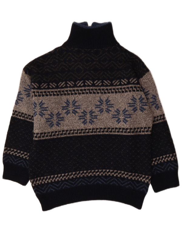 VINTAGE ženski džemper s izrezom s patentnim zatvaračem UK 18 XL tamnoplavi Fair Isle