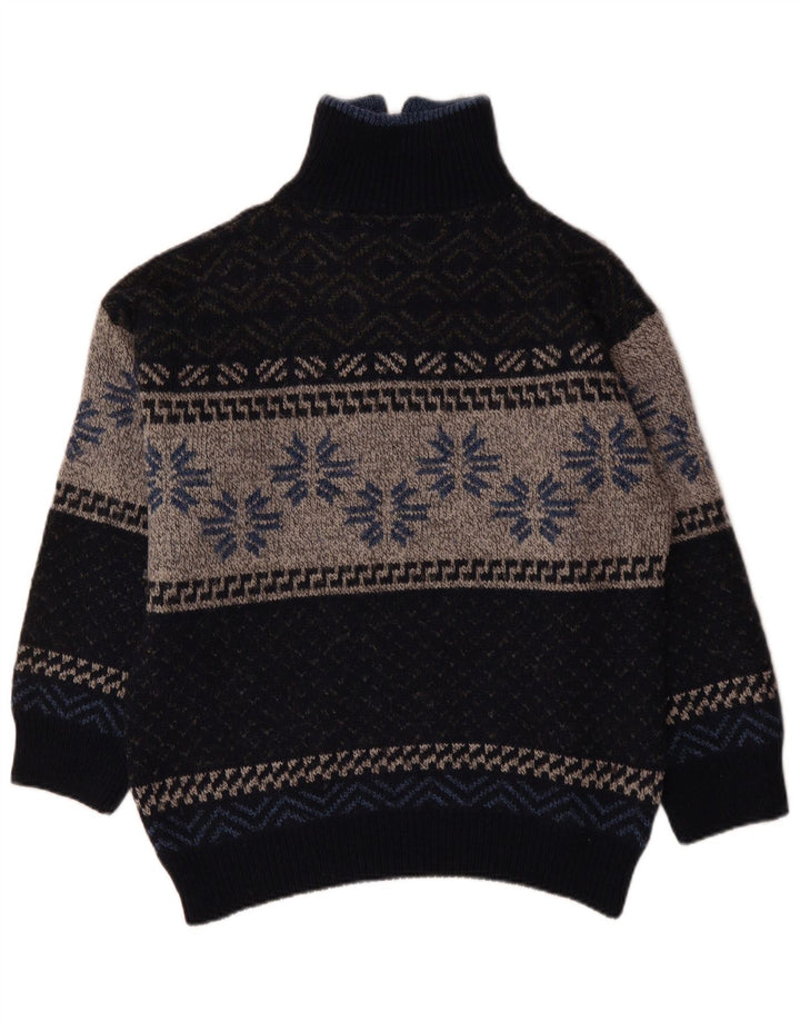 VINTAGE ženski džemper s izrezom s patentnim zatvaračem UK 18 XL tamnoplavi Fair Isle