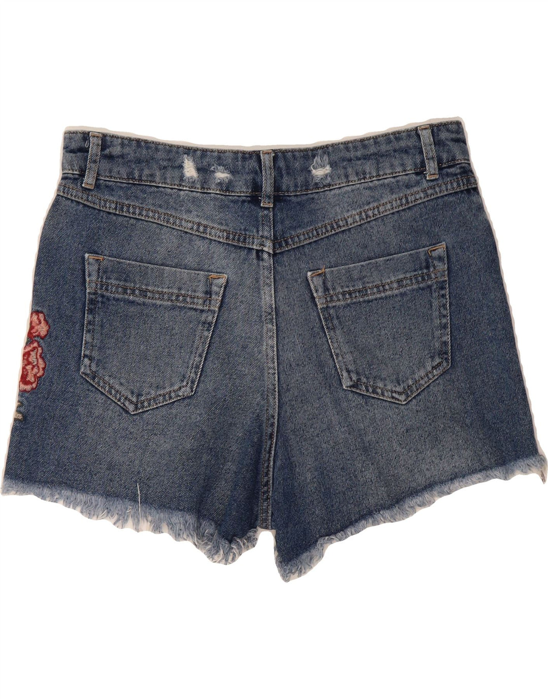 BENETTON Womens Distressed Denim Shorts  W30 Medium Blue Floral Cotton Vintage Benetton and Second-Hand Benetton from Messina Hembry 