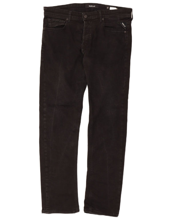 REPLAY muške Grover ravne traperice W34 L32 crni pamuk