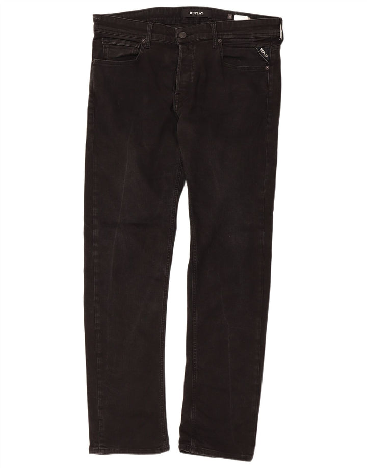 REPLAY muške Grover ravne traperice W34 L32 crni pamuk