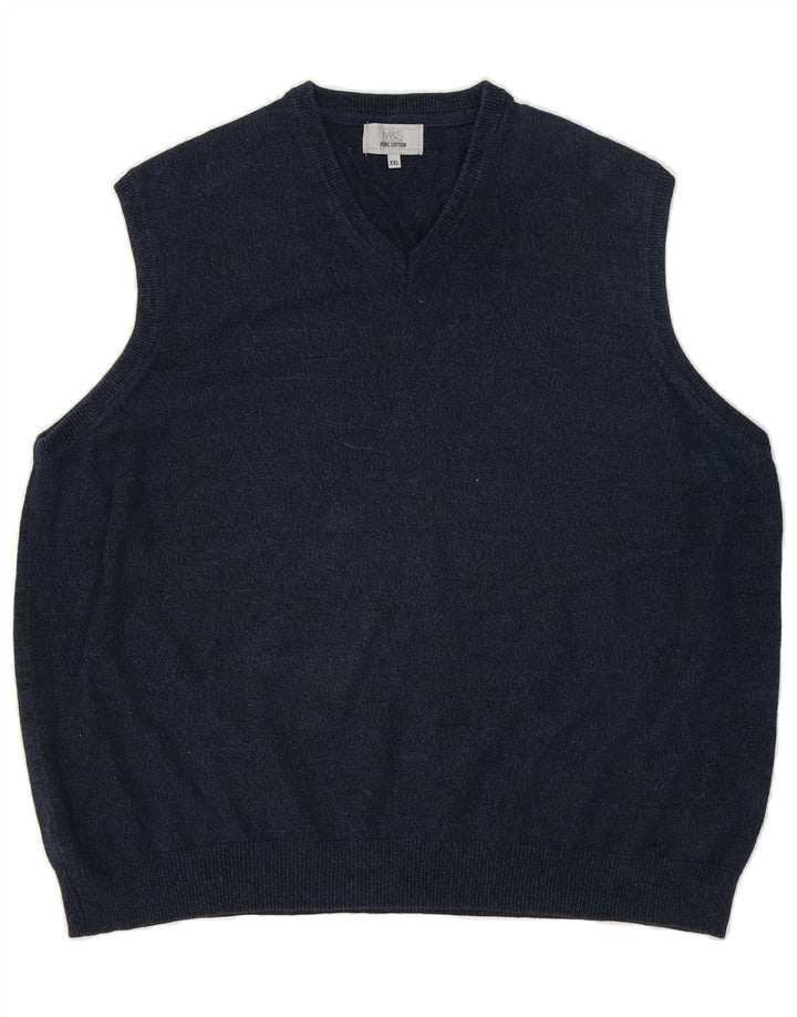MARKS & SPENCER Mens Vest Tank Top 2XL Navy Blue Cotton Vintage Marks & Spencer and Second-Hand Marks & Spencer from Messina Hembry 