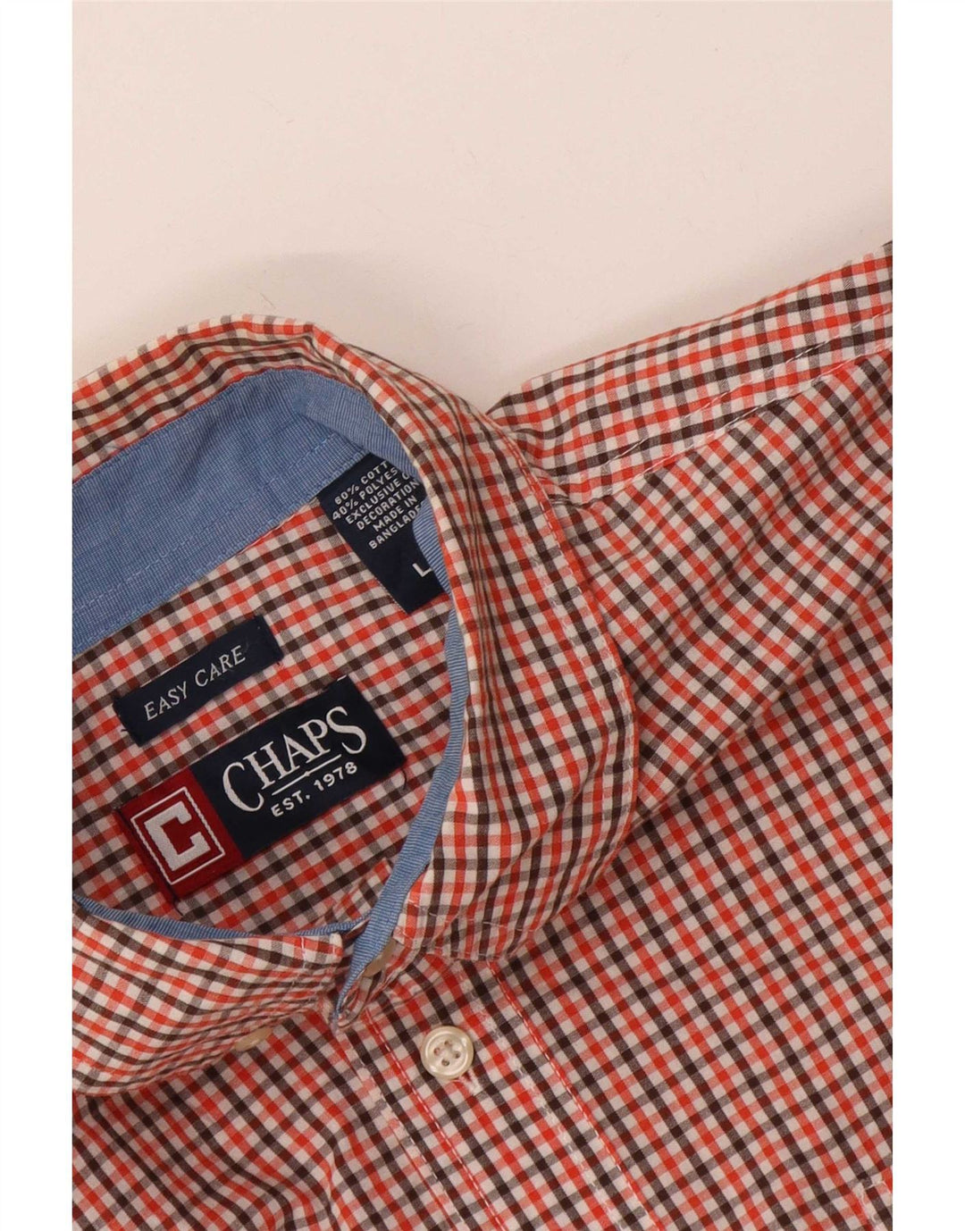 Chaps Mens Easy Care Shirt Large Red Gingham Pamuk