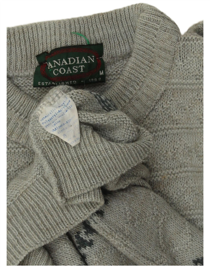 KANADSKI muški džemper s okruglim izrezom, srednje sivi prugasti akril