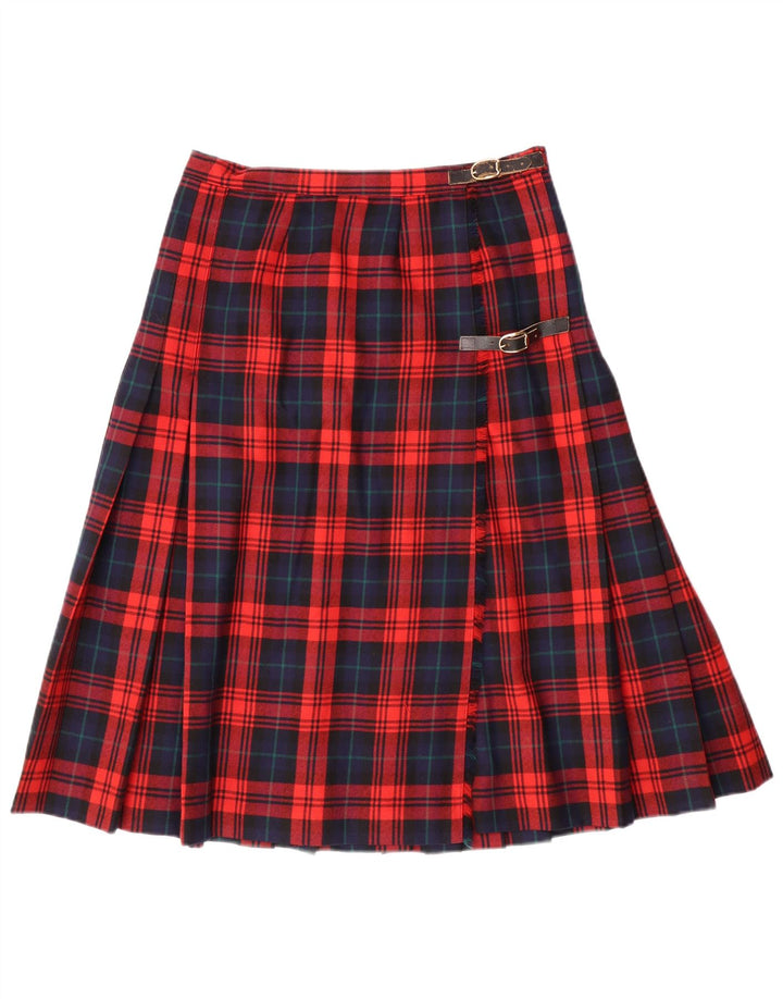Vintage ženska plisirana suknja s noževima IT 42 srednje veličine W28 crvena karirana djevičanska vuna