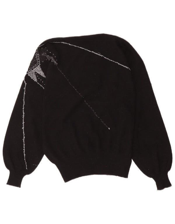 Vintage Womens Graphic Boat Neck Jumper Sweater UK 16 Large Black