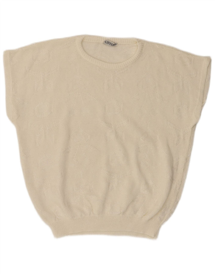 VINTAGE ženski džemper s okruglim izrezom UK 14 srednje bijele boje