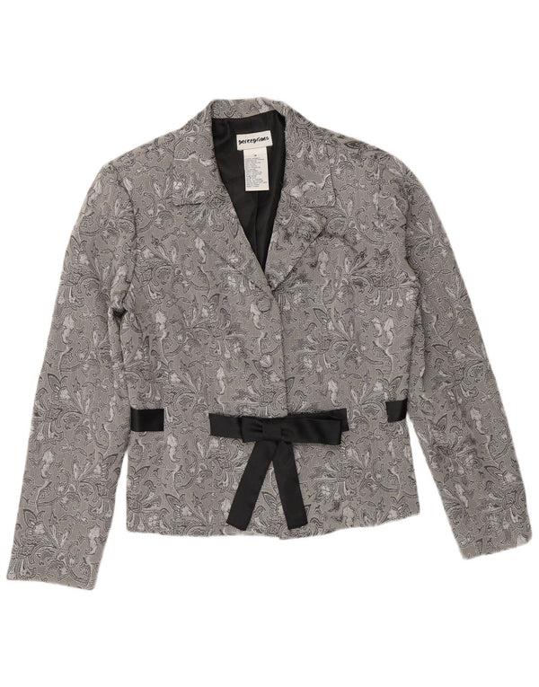 Perceptions Ženska jakna sa 2 gumba UK 8 Small Grey Floral Rayon
