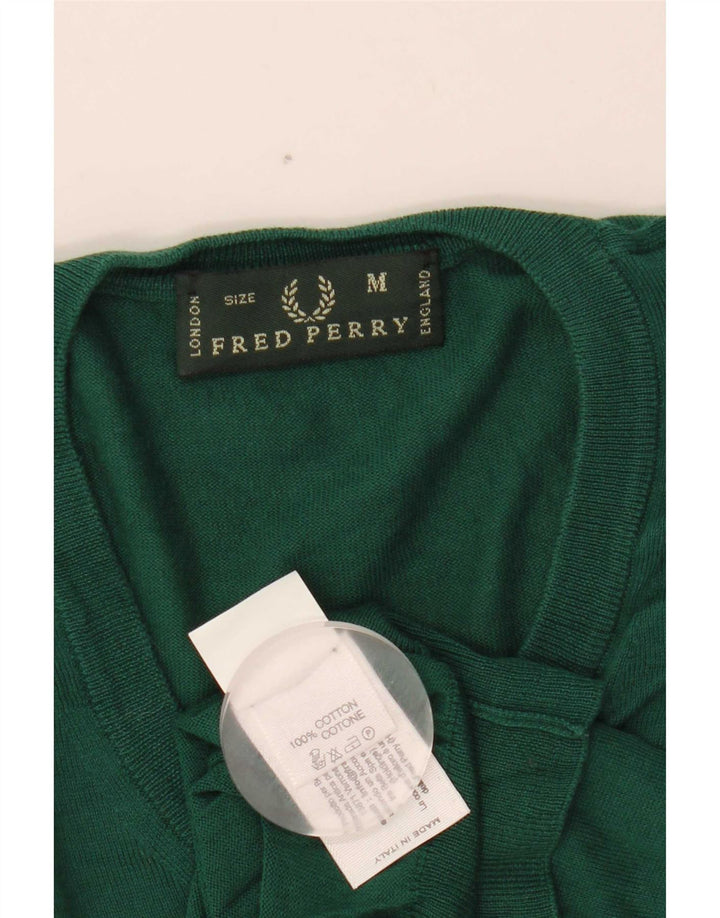 Fred Perry muški džemper s V-izrezom Srednje zeleni pamuk