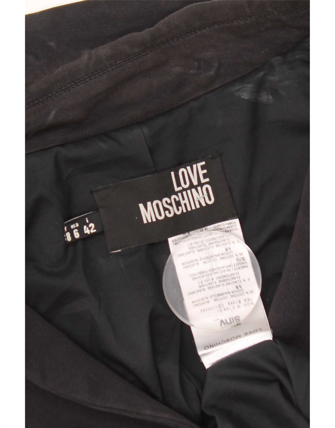 Moschino ženska jakna sa jaknom s 3 gumba Crop Graphic UK 10 Mala crna