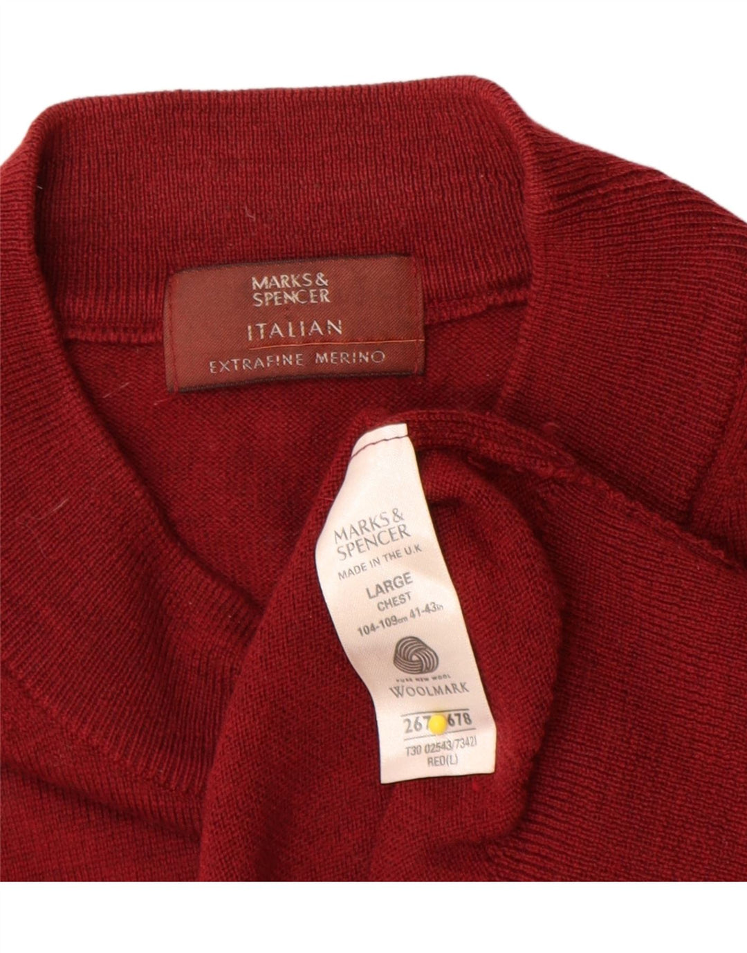 Marks & Spencer muški džemper s okruglim izrezom, velika crvena merino vuna