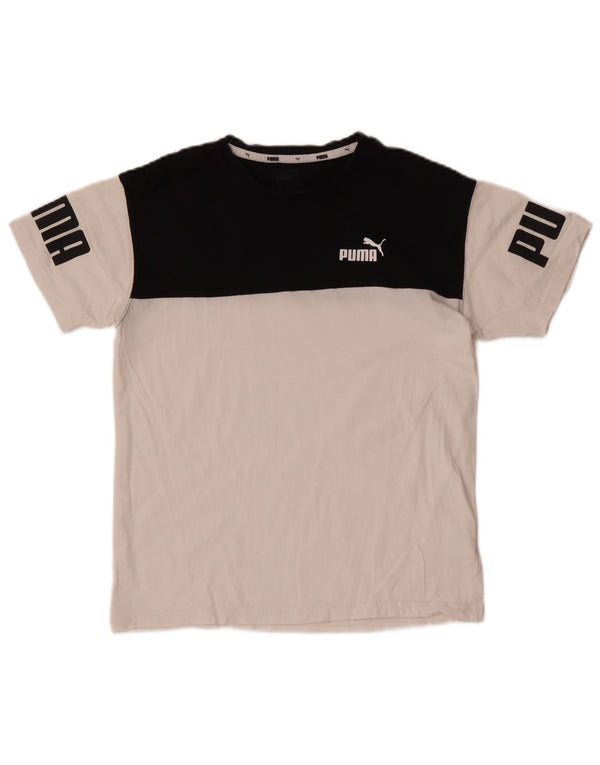 Puma Boys Graphic T-Shirt Top 13-14 Years White Colourblock Pamuk