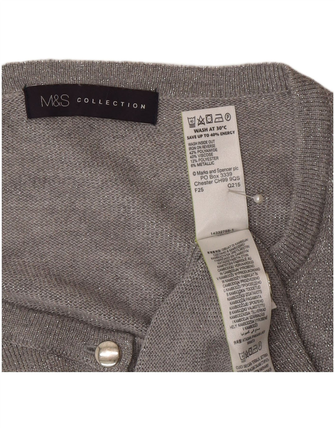 Marks & Spencer ženski kardigan pulover UK 20 2XL sivi poliamid