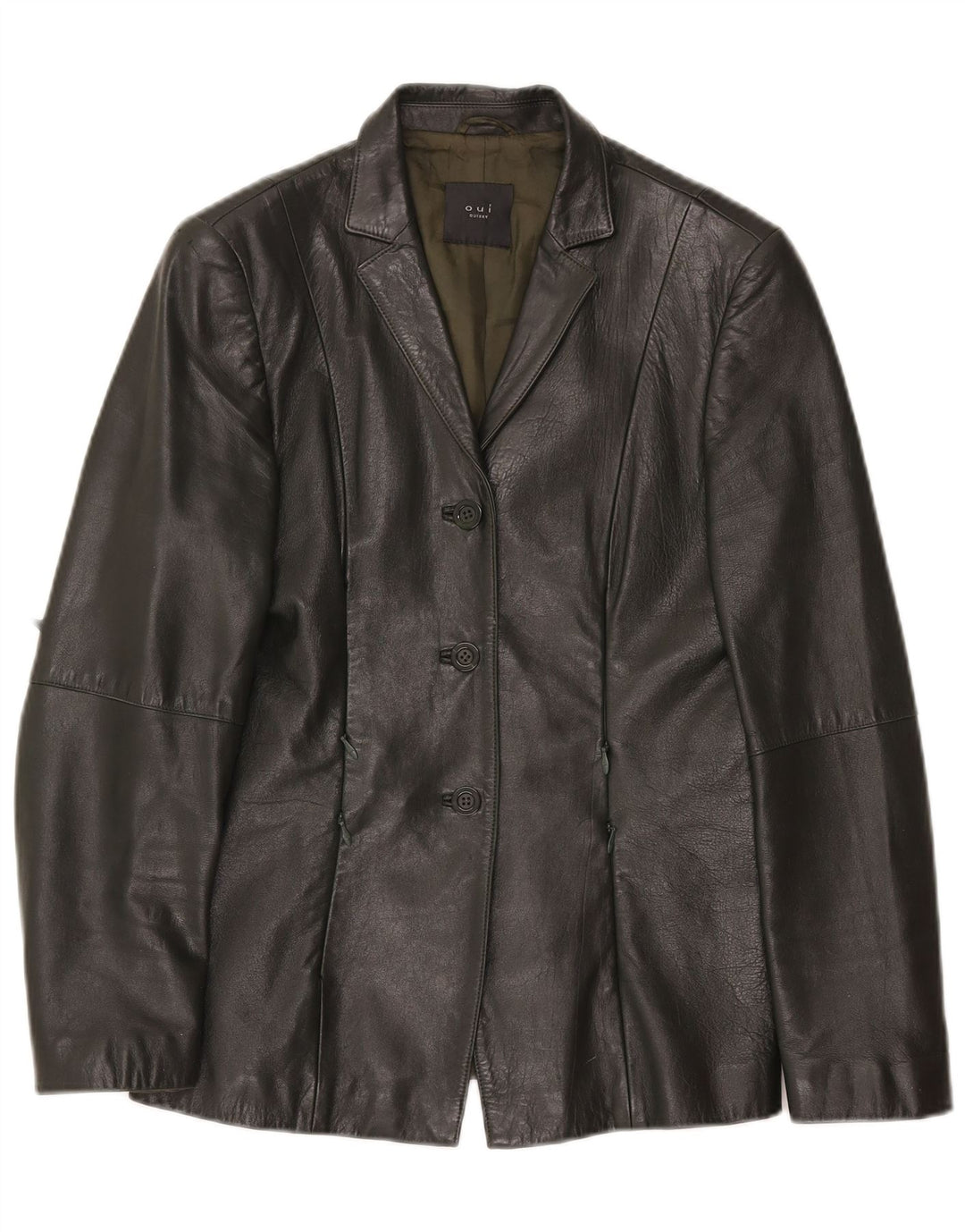 Oui ženska kožna jakna sa 3 gumba UK 10 mala kaki kožna