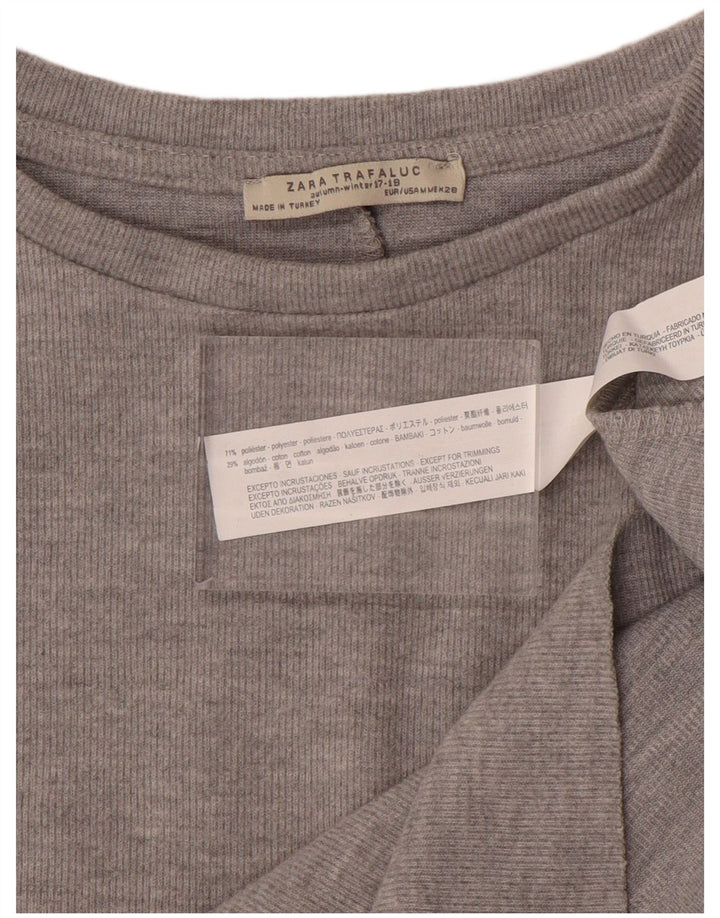 ZARA Womens Top Long Sleeve UK 14 Medium Grey Cotton