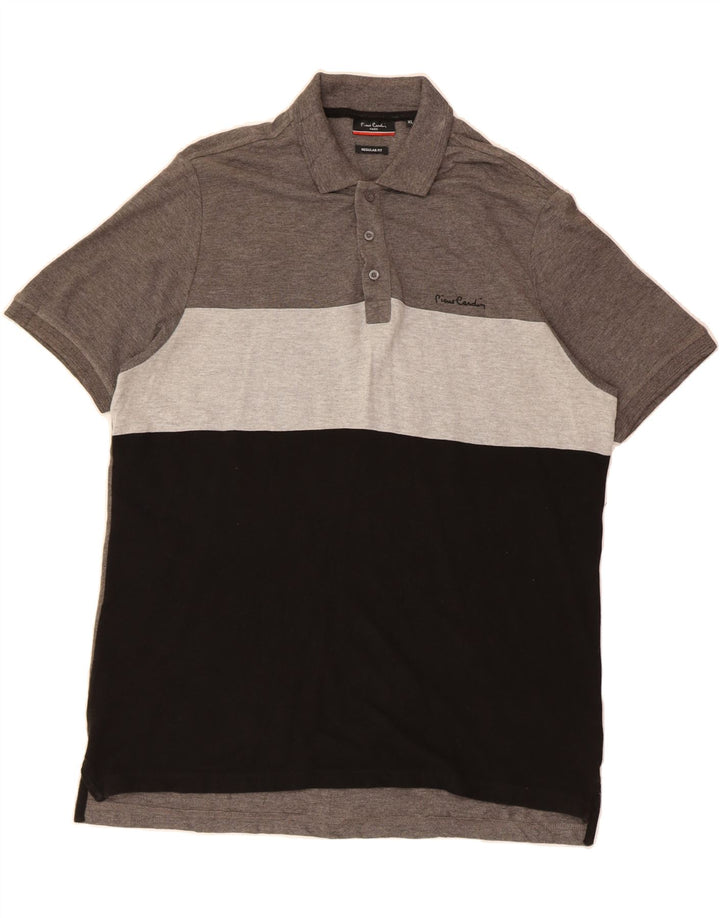 PIERRE CARDIN Mens Regular Fit Polo Shirt XL Grey Colourblock Polyester Vintage Pierre Cardin and Second-Hand Pierre Cardin from Messina Hembry 