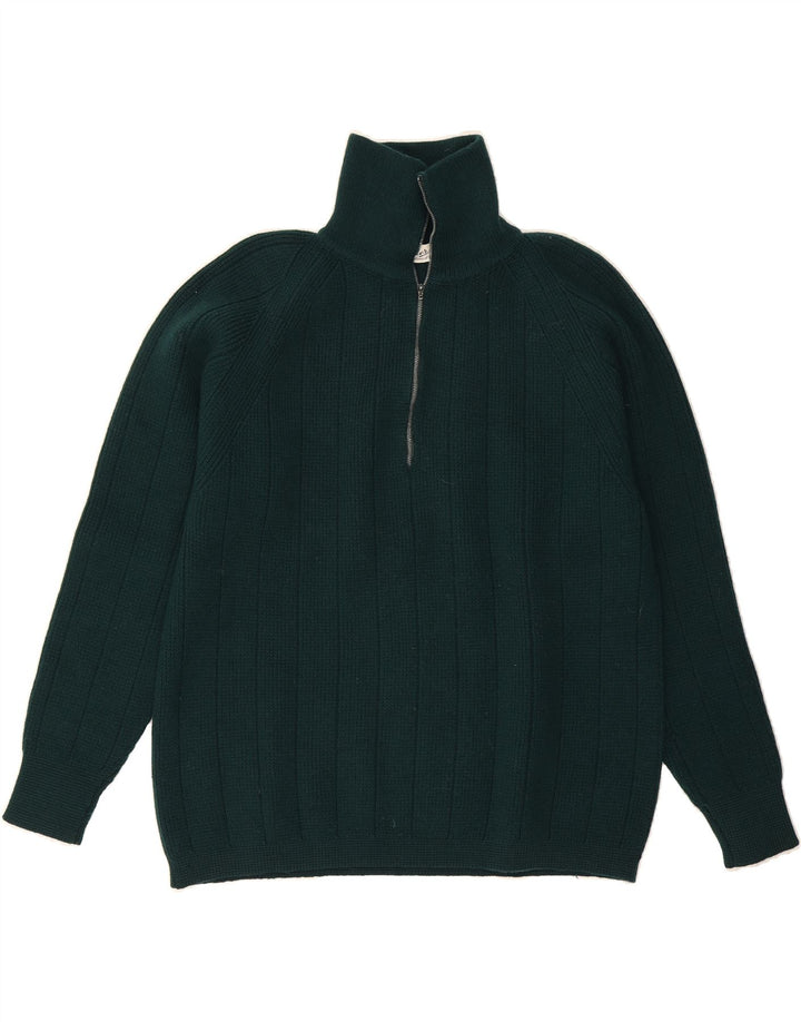 LEADER Mens Zip Neck Jumper Sweater Medium Green Cotton Vintage Leader and Second-Hand Leader from Messina Hembry 