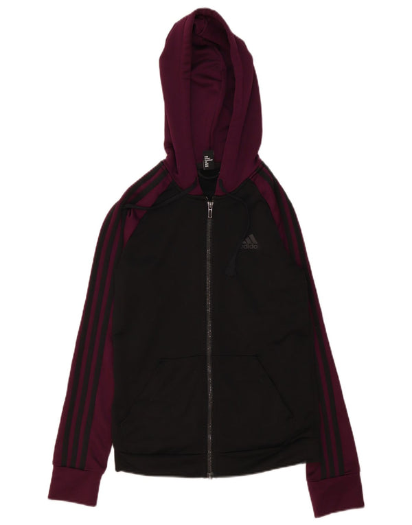 Adidas ženski pulover s kapuljačom na patentni zatvarač UK 4/6 XS crni poliester u boji