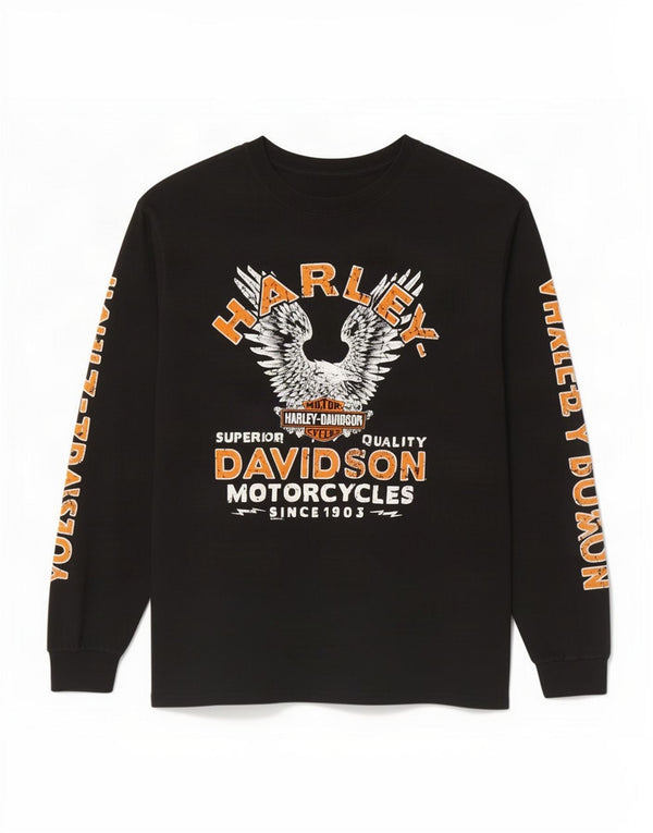 Harley Davidson muška grafička majica dugih rukava, veliki crni pamuk