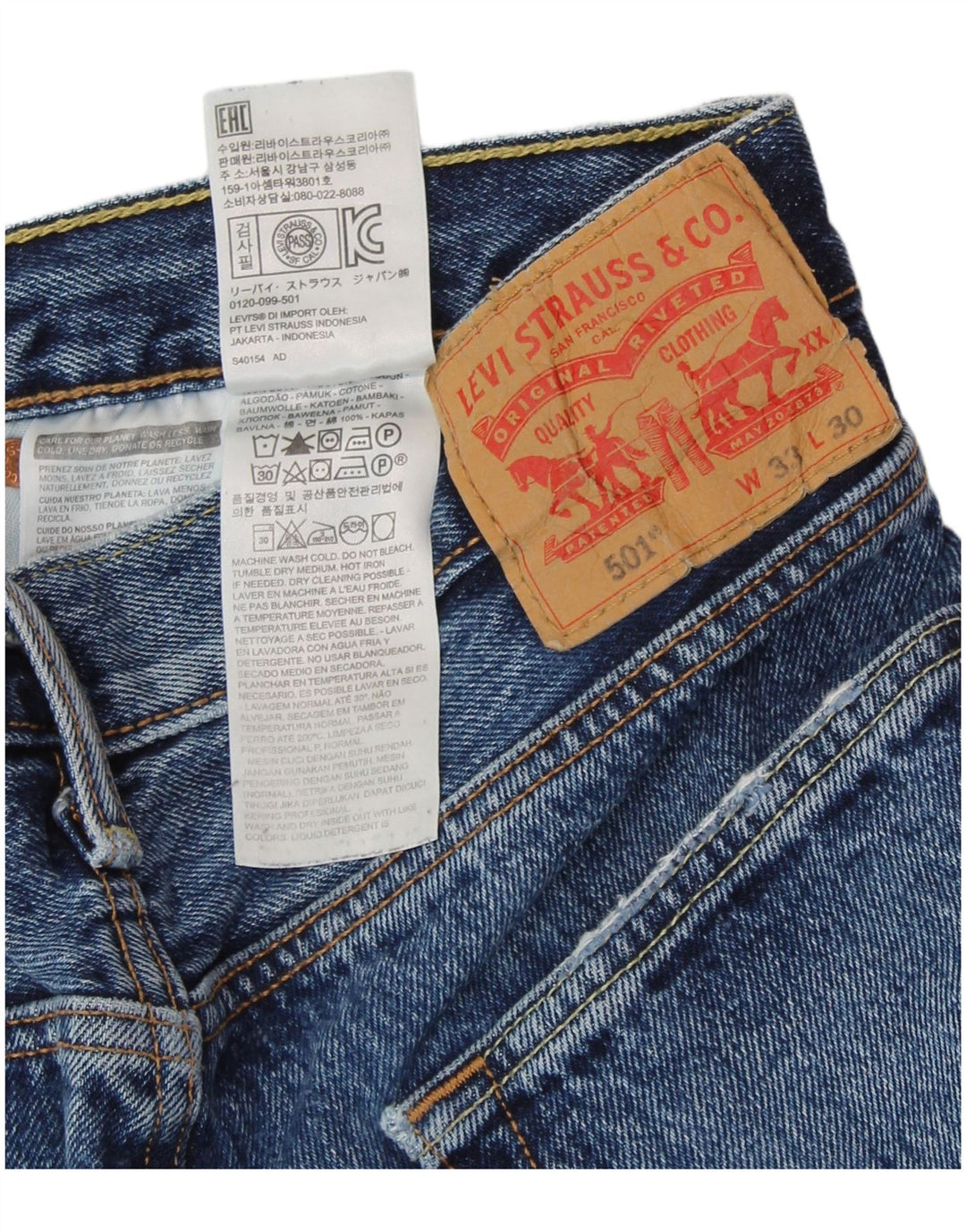 LEVI'S muške 501 ravne traperice W33 L30 plavi pamuk
