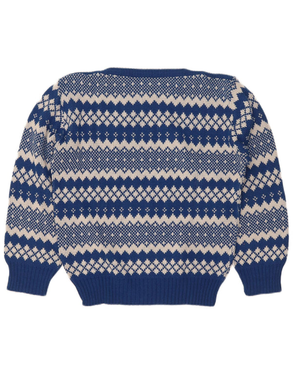 Vintage ženski džemper s brodskim izrezom UK 12 srednje plavi Fair Isle
