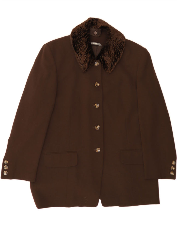 LIBRA Womens 5 Button Blazer Jacket UK 16 Large  Brown Polyester Vintage Libra and Second-Hand Libra from Messina Hembry 