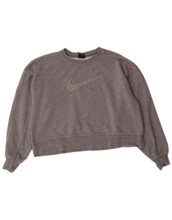 Nike Ženski Dri Fit Graphic Oversized Sweatshirt Jumper UK 10 Small Gray