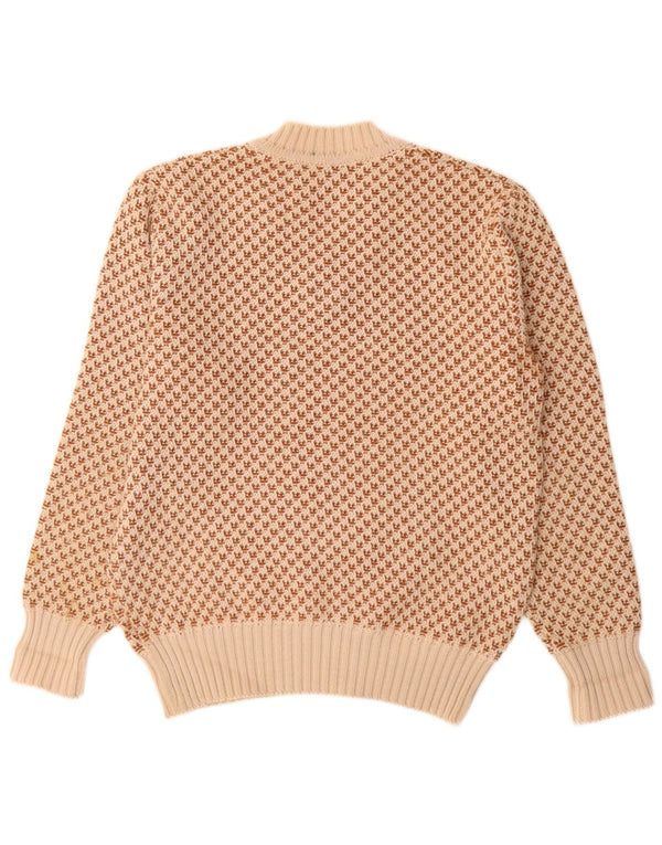 Vintage muški džemper s V-izrezom UK 40 srednje bež geometrijske nove vune