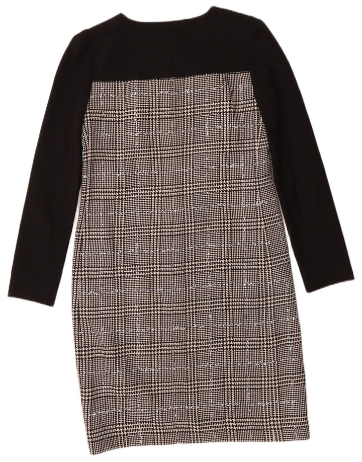 JAEGER Ženska plašt haljina dugih rukava UK 8 Mala crna vunena hrskava zuba