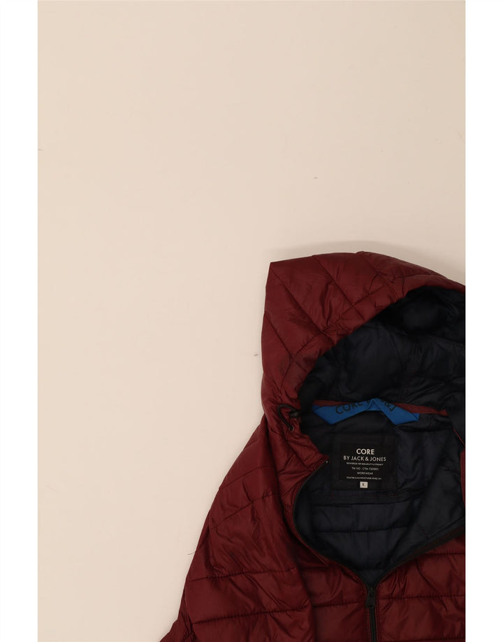JACK & JONES Mens Hooded Padded Jacket UK 40 Large Maroon Nylon Vintage Jack & Jones and Second-Hand Jack & Jones from Messina Hembry 