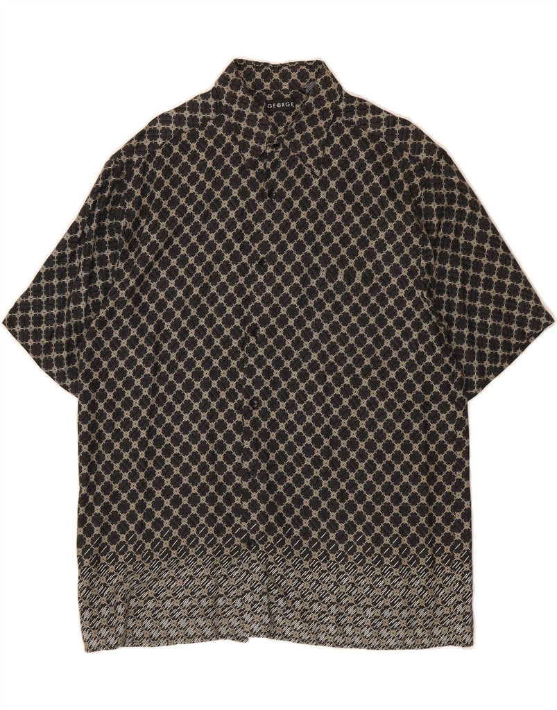 GEORGE Mens Short Sleeve Shirt Large Grey Check Viscose Vintage George and Second-Hand George from Messina Hembry 