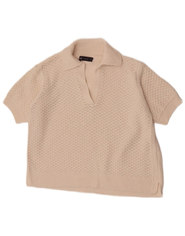 Marks & Spencer ženski kratki polo izrez pulover UK 14 Medium Off White