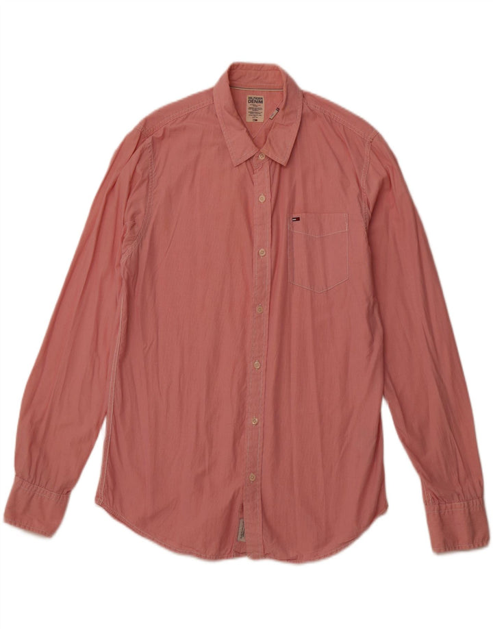 TOMMY HILFIGER Mens Shirt Large Red Pinstripe Cotton