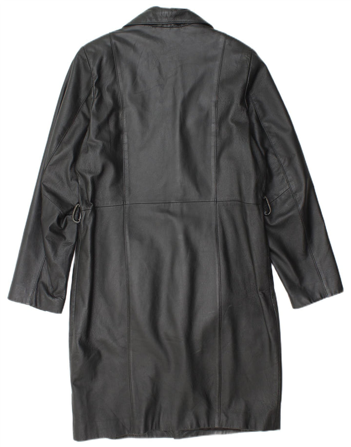 VINTAGE ženski kožni kaput UK 14 Srednja crna koža