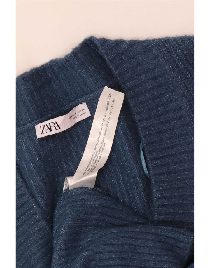 Zara ženski pulover s V-izrezom UK 14 Srednje plavi poliester