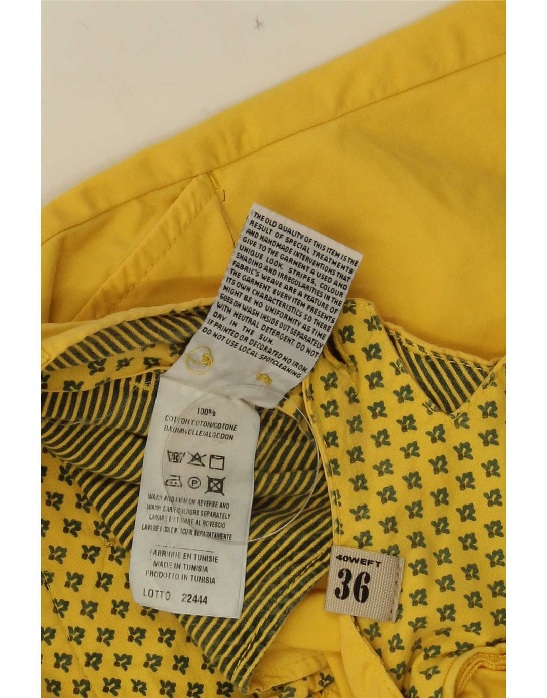 40Weft Muške chino kratke hlače W36 Veliki žuti pamuk