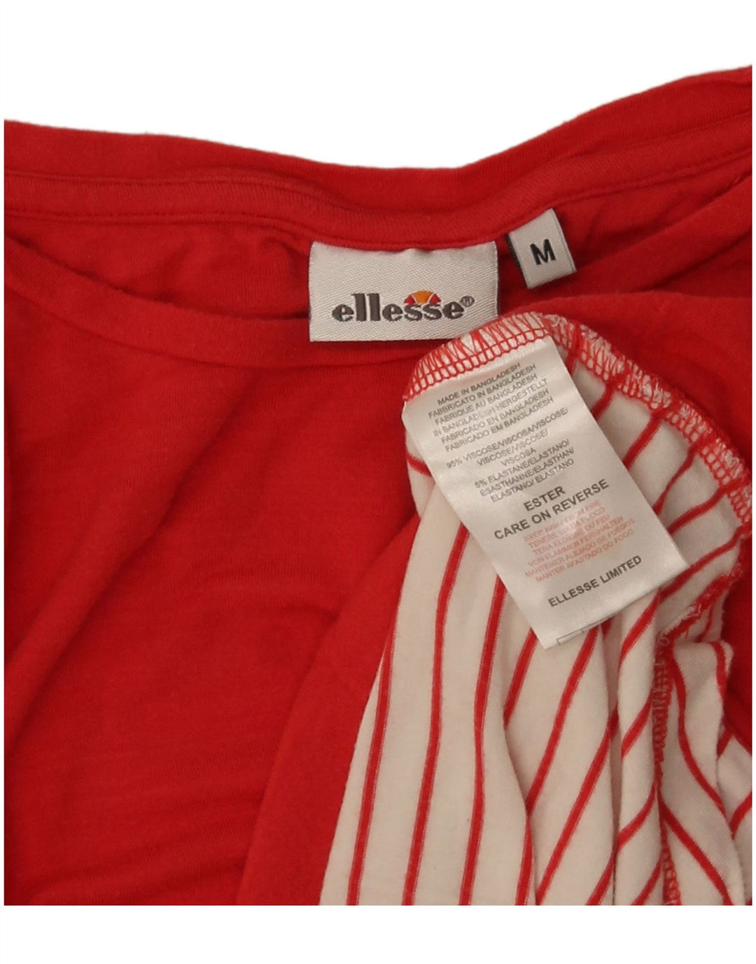 Ellesse ženska majica kratkih rukava UK 14 srednje crvene pruge od viskoze