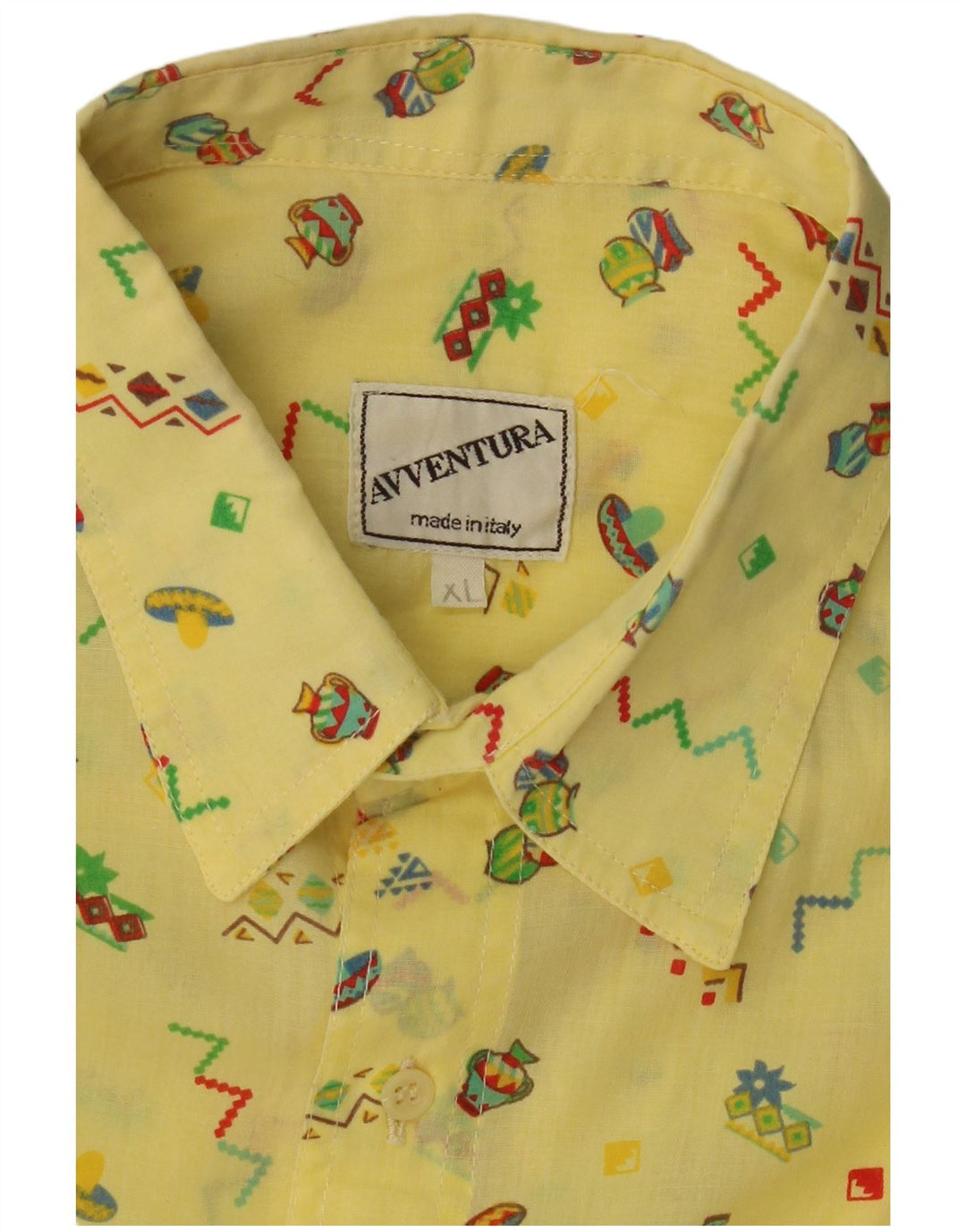 VINTAGE Mens Abstract Pattern Short Sleeve Shirt XL Yellow Vintage Vintage and Second-Hand Vintage from Messina Hembry 