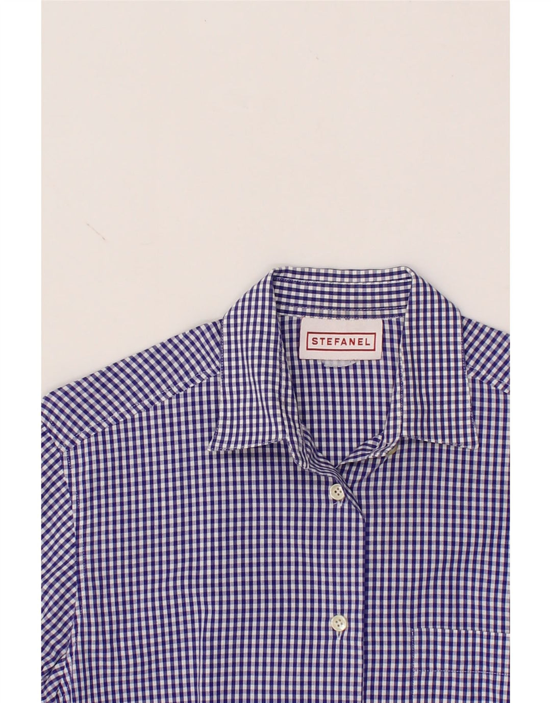 STEFANEL Womens Shirt UK 10 Small Navy Blue Gingham Vintage Stefanel and Second-Hand Stefanel from Messina Hembry 