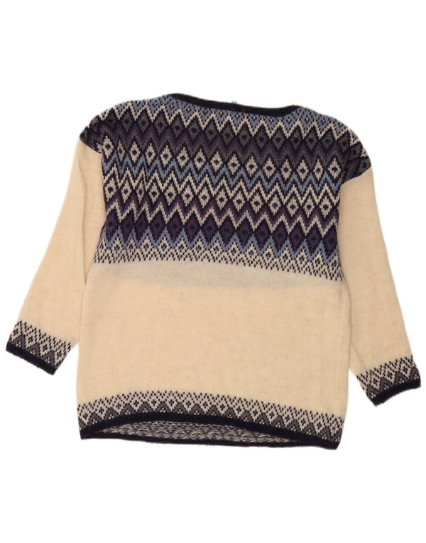 Benetton ženski džemper s veznim izrezom UK 14 Large Off White Fair Isle