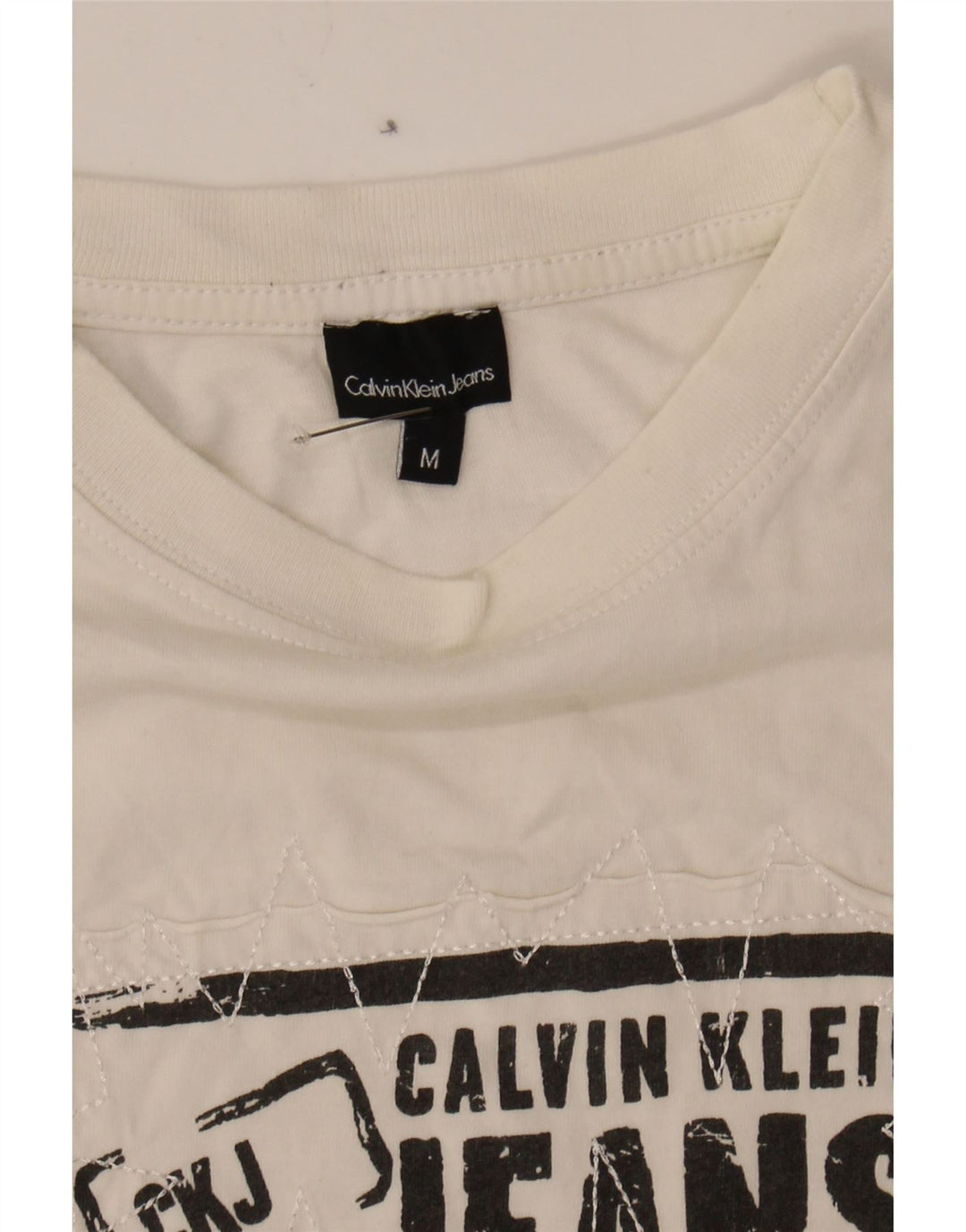 CALVIN KLEIN JEANS Womens Graphic Top Long Sleeve UK 14 Medium White Vintage Calvin Klein Jeans and Second-Hand Calvin Klein Jeans from Messina Hembry 