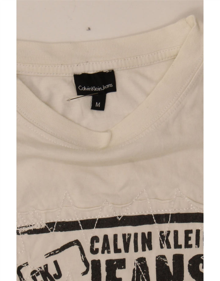 CALVIN KLEIN JEANS Womens Graphic Top Long Sleeve UK 14 Medium White Vintage Calvin Klein Jeans and Second-Hand Calvin Klein Jeans from Messina Hembry 